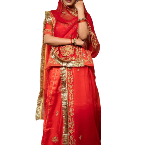 Red Real Silver Rajputi Poshak Set (Unstitched) | Aari Taari Salma Work, Pure Georgette Shaded Odhna | Jaipurio Royal Collection